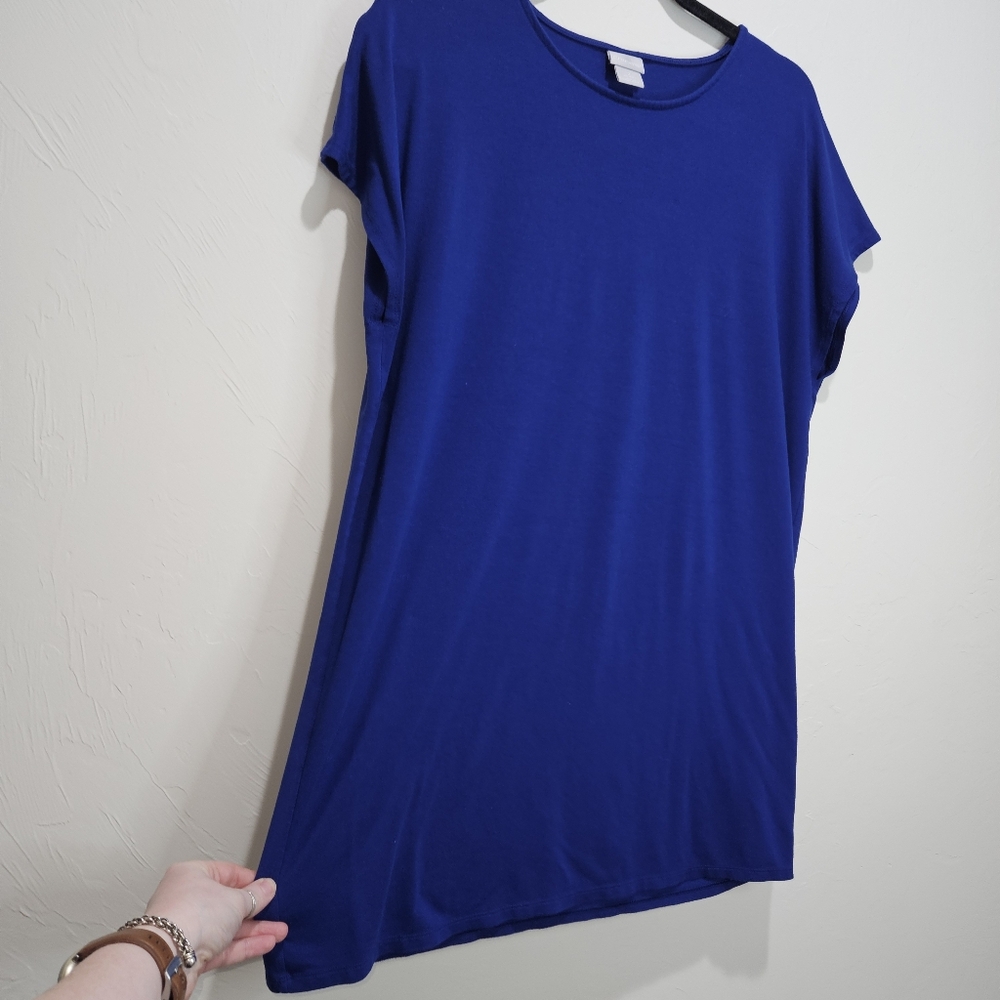 Chico's Tunic Top Classic Women's Size 2 / Large Royal Blue Shirt Tee Rayon - Picture 6 of 15
